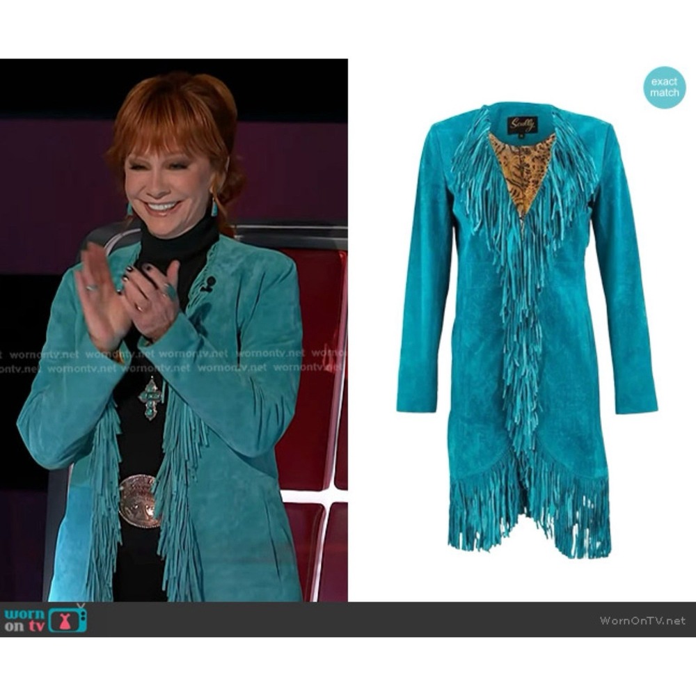 Scully Fringe Turquoise Western Suede Coat Women's XL ASO "Reba" The Voice
